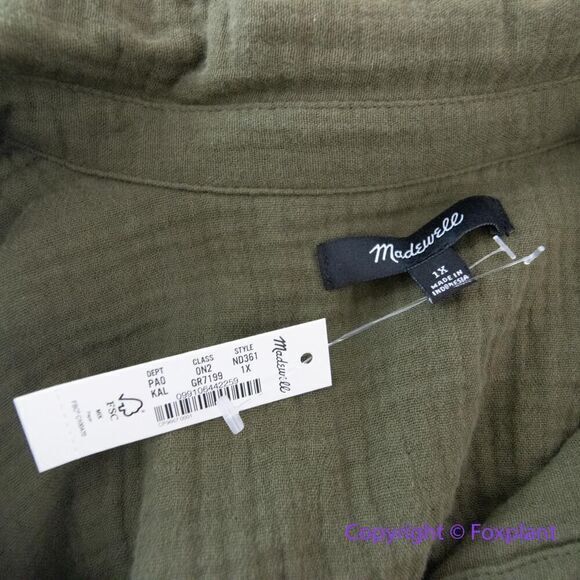New! Madewell‎ Lightspun Flap Pocket Oversized Ex-Boyfriend Shirt green, size 1X - Picture 13 of 16